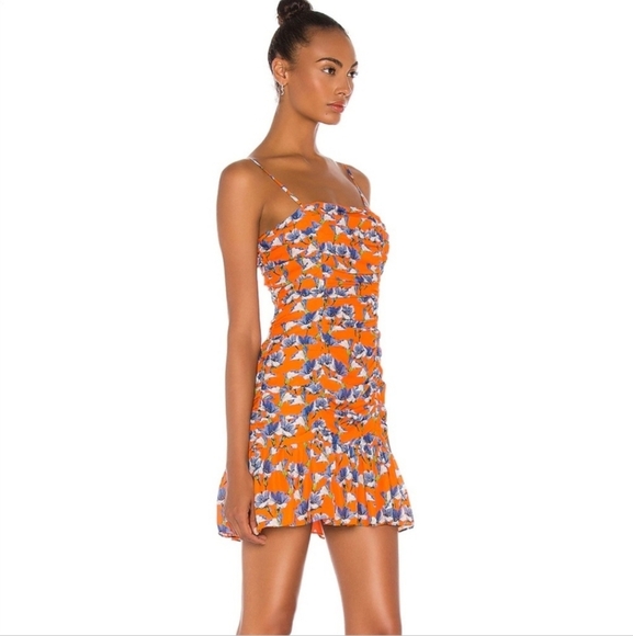 Parker Silk Floral Ruched Mini Dress Orange Purple Size 6 NWT - Picture 2 of 15